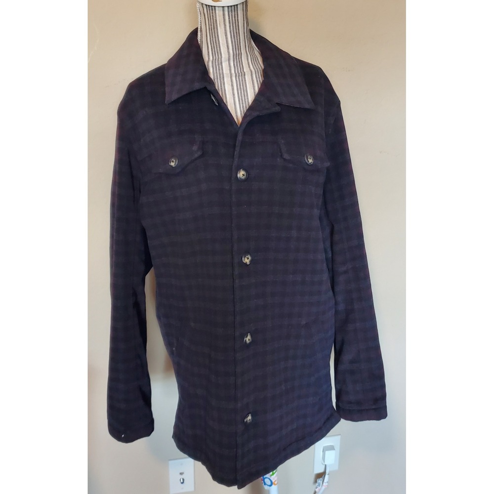 Utex Mens Wool Blend Quilted Lined Checkered Shirt Jacket Purple Black Large